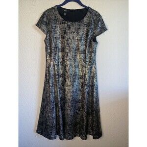 Alfani Gold Metallic dress fairygoth Shimmer 6 Midi Flare sexy grunge new year